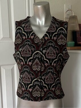 Rhythm 90s Vintage Burgundy & Green Boho Tapestry Vest